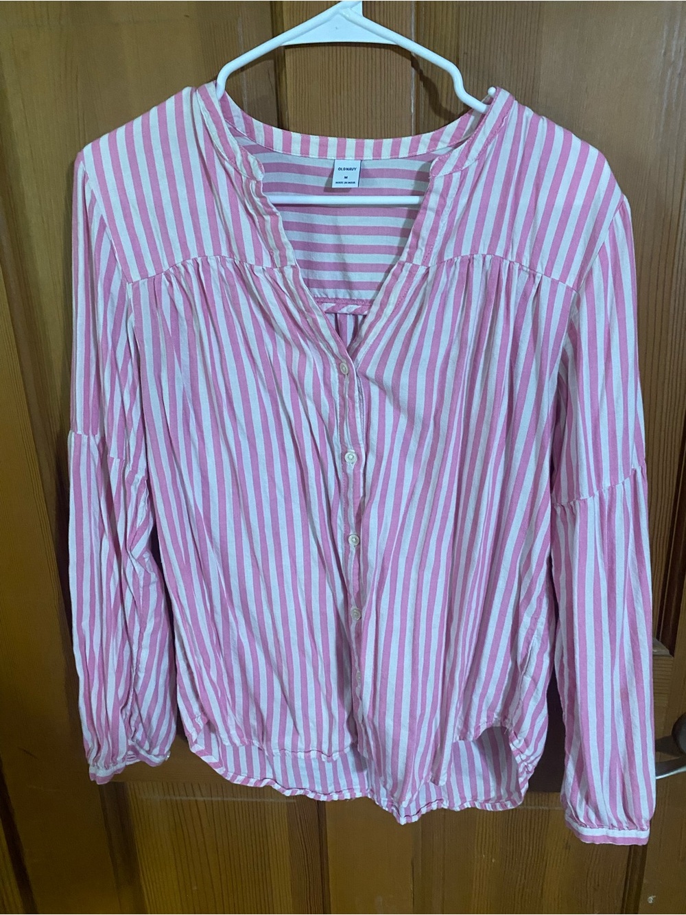 Old Navy Pink & White Striped Button-Front Blouse